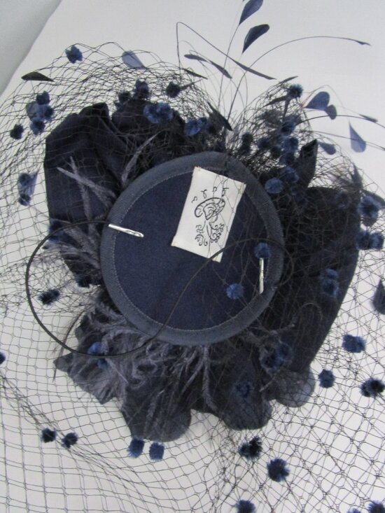 Flocked Veiled Cocktail Hat Silk Flower Feather Navy Wedding main image 4